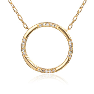 Gold Scattered Diamond Open Circle Geometric Necklace