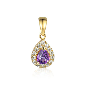 Amethyst & Diamond Pendant Necklace, February Birthstone Pear Shape