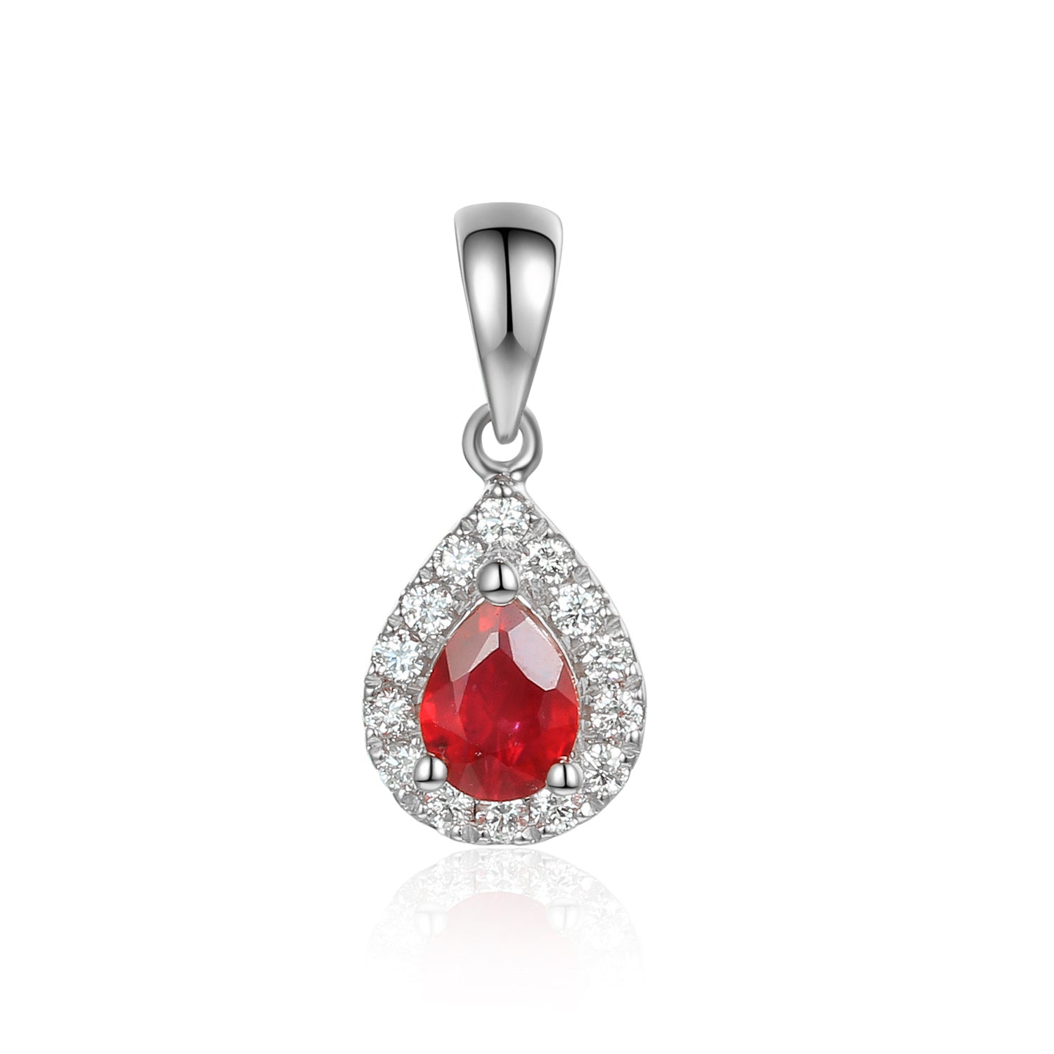 Ruby & Diamond Necklace, July Birthstone Pear Shape Cluster