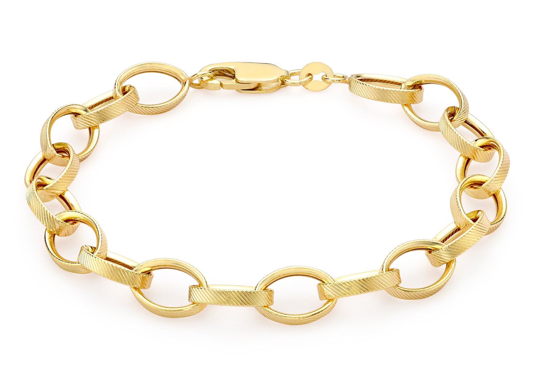 9ct Yellow Gold Textured Oval Belcher Chain Bracelet - Tzefira