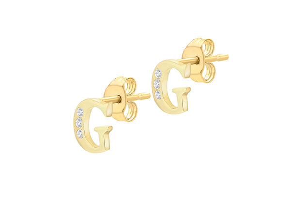 9ct Yellow Gold Initial G Crystal Stud Earring Tzefira