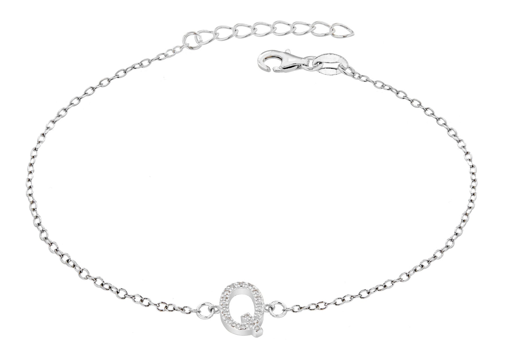 Sterling Silver Letter U crystal Bracelet - Tzefira