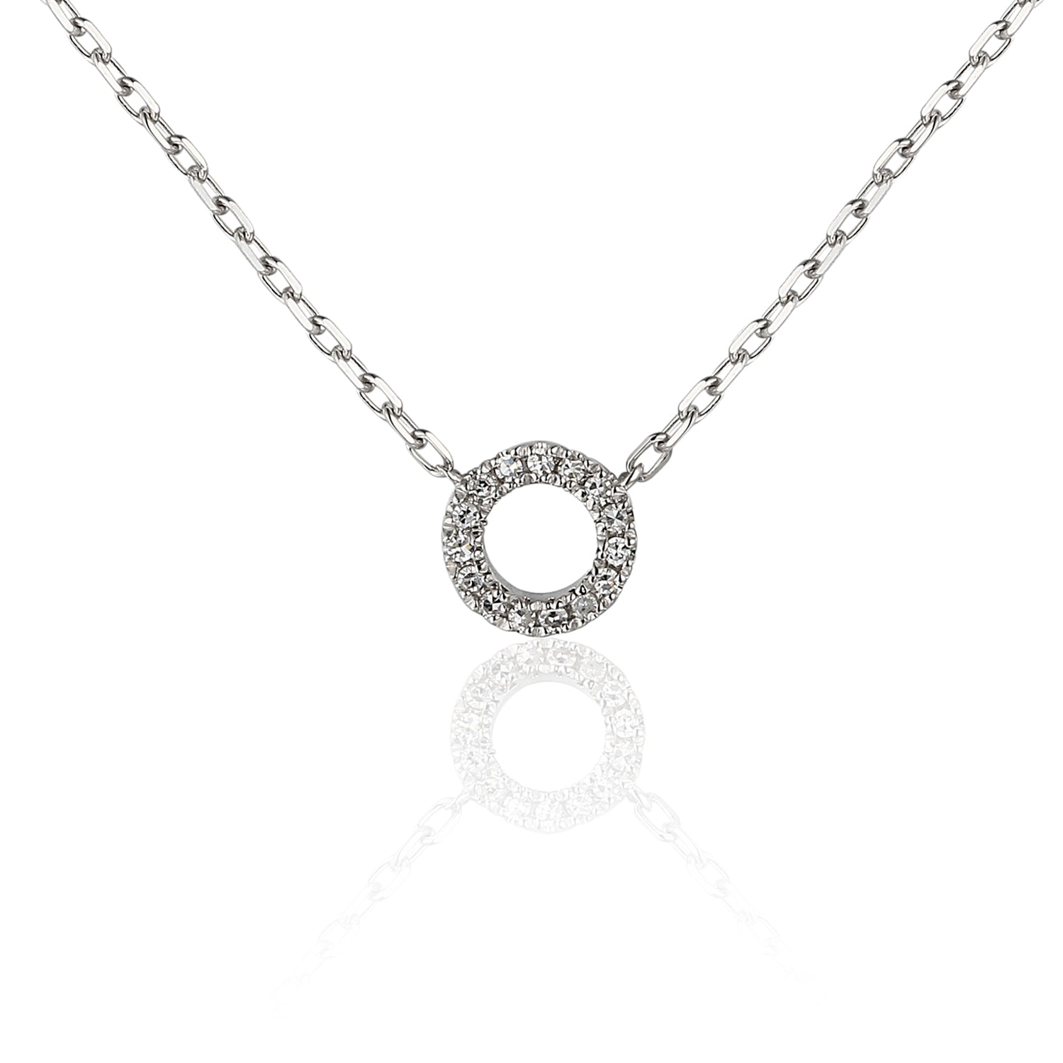 9ct White Gold Diamond Small Open Circle Geometric Necklace